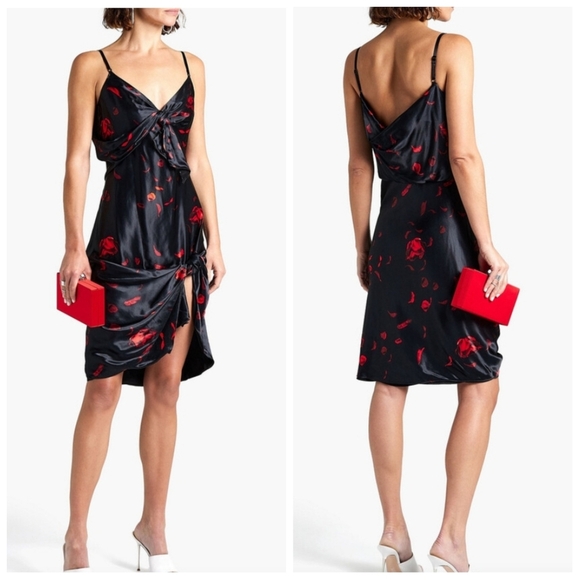 NWT Alexander Wang Rose Printed Satin Slip Sun Dress with Twist Knot Det… - Picture 2 of 12